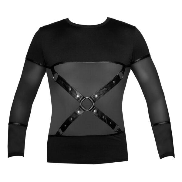 21613971701_hollow_nor_b NEK men's long-sleeved black T-shirt with detachable harness and mesh insert