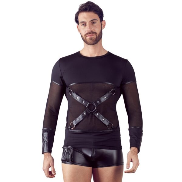 21613971701_nor_b NEK men's long-sleeved black T-shirt with detachable harness and mesh insert