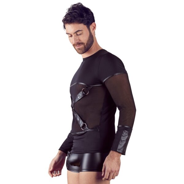 21613971701_nor_c NEK men's long-sleeved black T-shirt with detachable harness and mesh insert