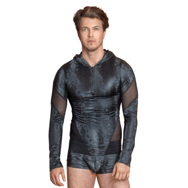 NEK men's black hooded sweatshirt, long sleeves with a snake pattern and mesh inserts