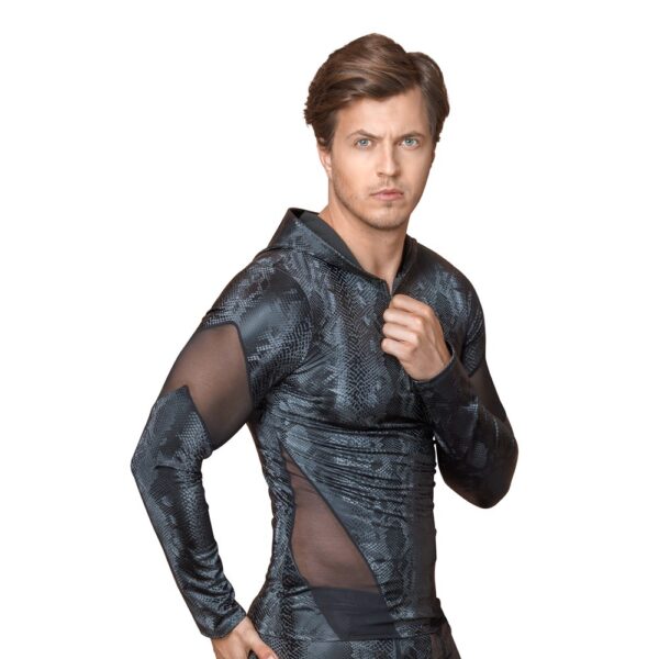 NEK men's black hooded sweatshirt, long sleeves with a snake pattern and mesh inserts