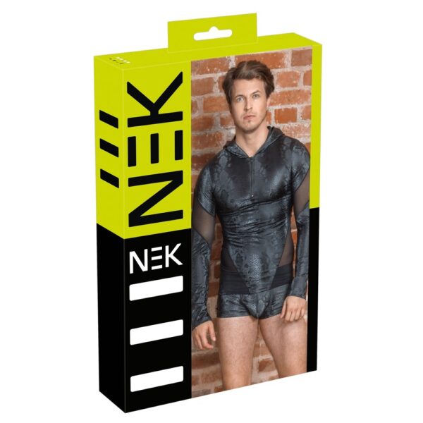 NEK men's black hooded sweatshirt, long sleeves with a snake pattern and mesh inserts