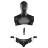 Svenjoyment BONDAGE crni muški BDSM set s kapuljačom tangama povodcem i lisicama