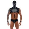 Svenjoyment BONDAGE crni muški BDSM set s kapuljačom tangama povodcem i lisicama