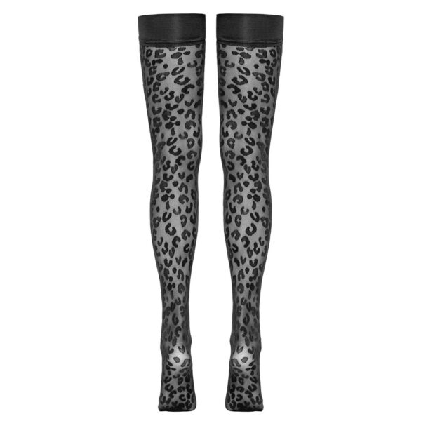 25206561611_hollow_rs Cottelli LEGWEAR crne samostojeće čarape s leopard uzorkom 30 DEN
