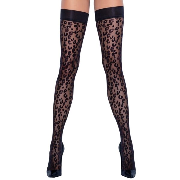 25206561611_nor_a Cottelli LEGWEAR crne samostojeće čarape s leopard uzorkom 30 DEN