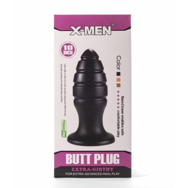 Extra Girthy Butt Plug Black X-Men Extra Girthy Black VIII strukturirani XXL analni stimulator s vakuumskom bazom