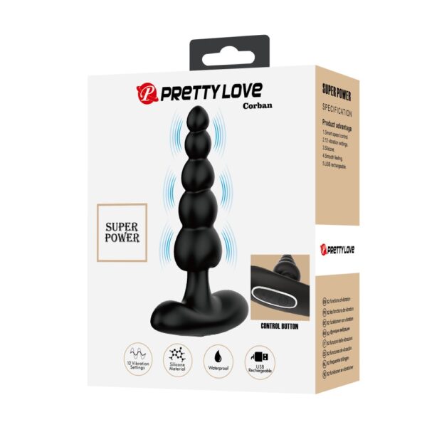 Pretty Love Corban Pretty Love Corban crni vibrirajući analni stimulator s postupno povećavajućim perlama i 12 funkcija