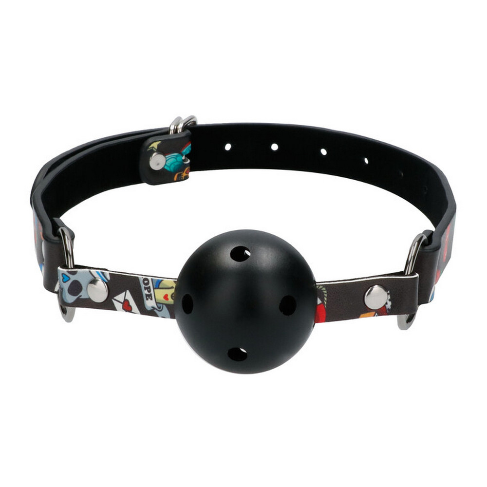 Ouch by Shots Breathable Ball Gag crna BDSM kugla za usta s otvorima za disanje i podesivim kožnim remenima
