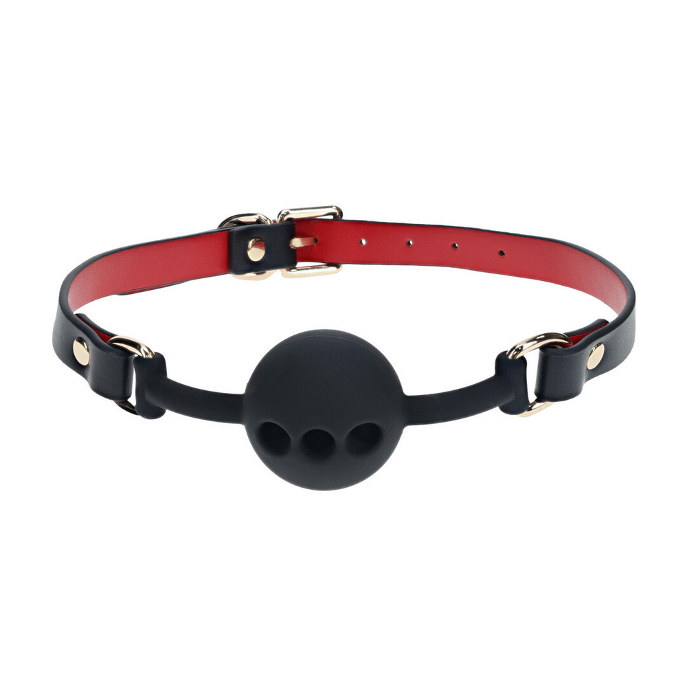 Ouch by Shots Milan Collection crno-crvena silikonska BDSM kugla za usta s podesivim remenima