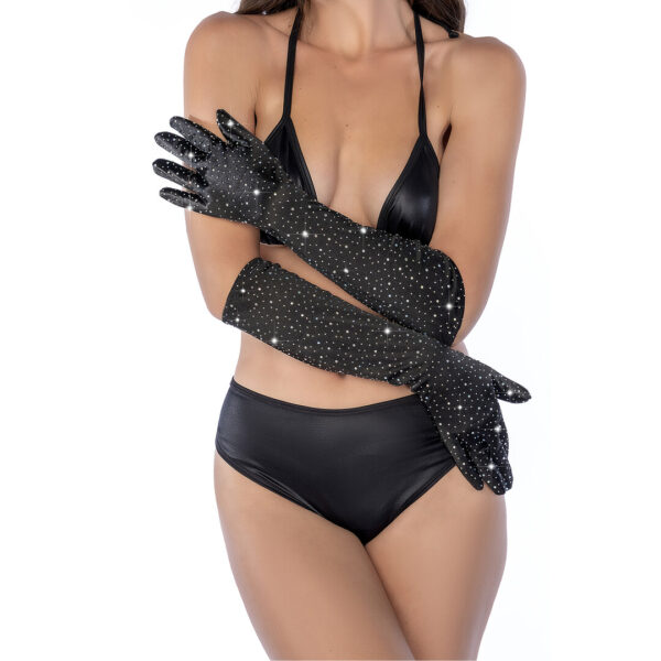 Mapalé Satin Rhinestone Opera Gloves crne duge satenske rukavice sa svjetlucavim kamenčićima