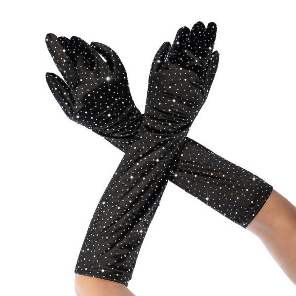 Mapalé Satin Rhinestone Opera Gloves crne duge satenske rukavice sa svjetlucavim kamenčićima