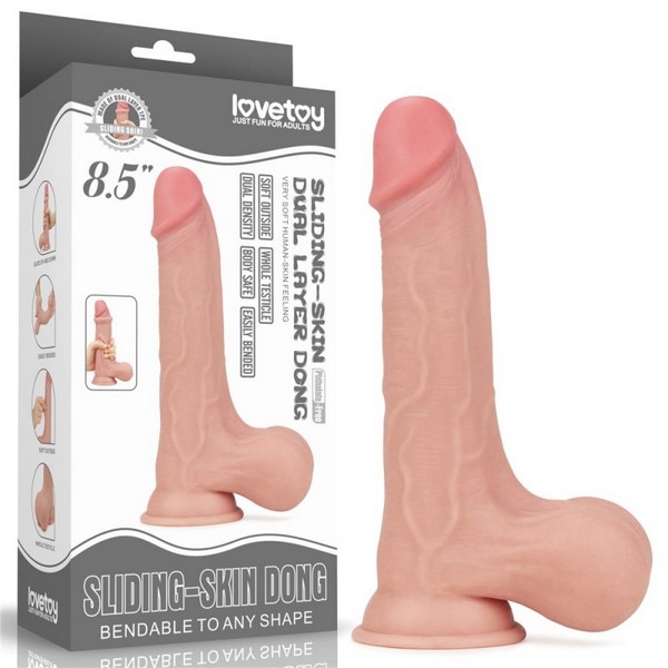 22 cm Sliding Skin Dual layer Dong with Whole Testicles