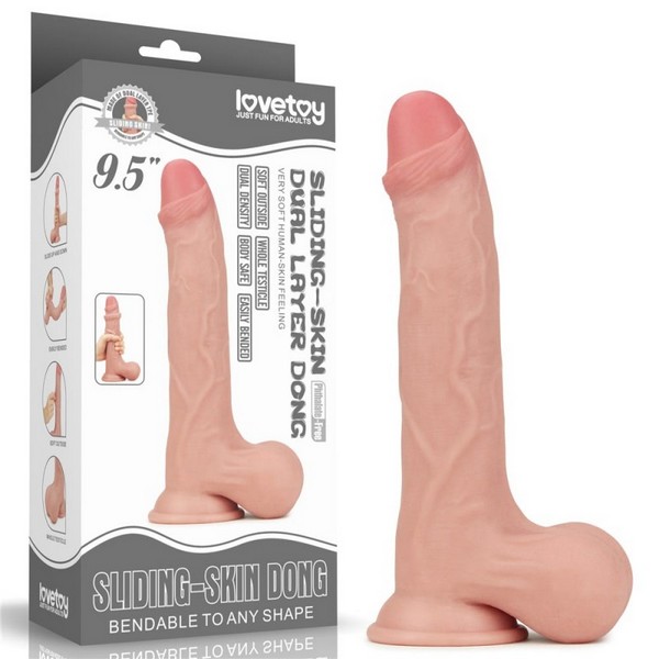 24,5 cm Sliding Skin Dual Layer Dong with Whole Testicles