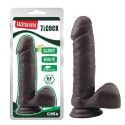 Smeđi PVC dildo s testisima, 19 x 4cm, strap-on opcija - Fashion Dude