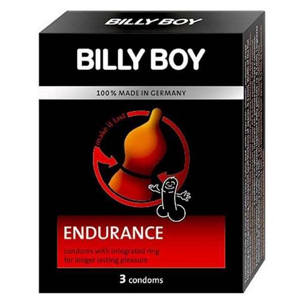 Kondomi 3 kom., ugrađen prsten za stimulaciju, crveni - Billy Boy Endurance