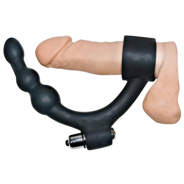 Silikonski prsten za penis s analnim stimulatorom i vibratorom - Black Hour