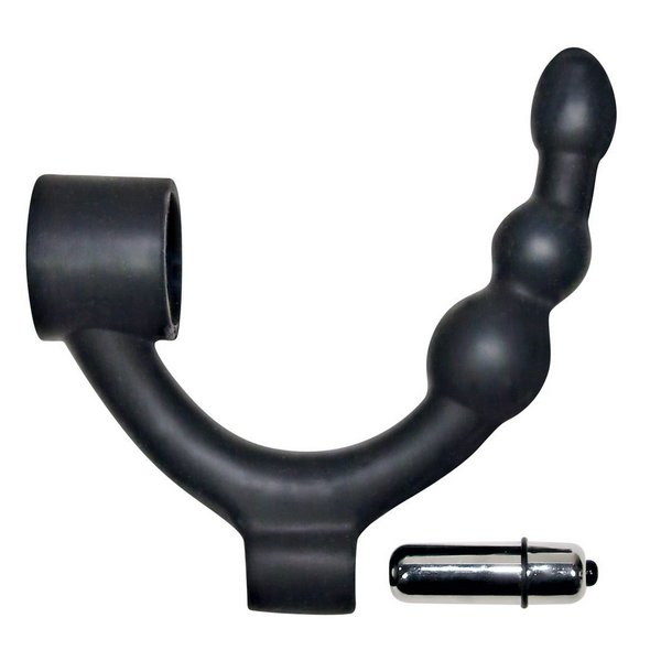 Silikonski prsten za penis s analnim stimulatorom i vibratorom - Black Hour