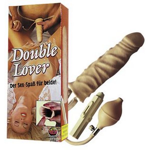 Strap-on navlaka za penis s pumpom + upravljač s baterijama - Double Lover