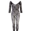 Black lace catsuit with sleeves and mid-thigh stockings, size Black lace catsuit with sleeves and mid-slit stockings, size S/L