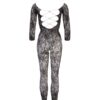 Black lace catsuit with sleeves and mid-thigh stockings, size Black lace catsuit with sleeves and mid-slit stockings, size S/L