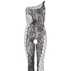 Crni čipkasti catsuit s 3/4 rukavima i prorezom između nogu, vel. S/L