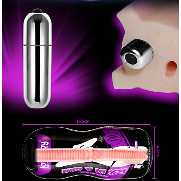 TPR masturbator s vibratorom, 16 x 6,5cm + baterije - Sex In A Can
